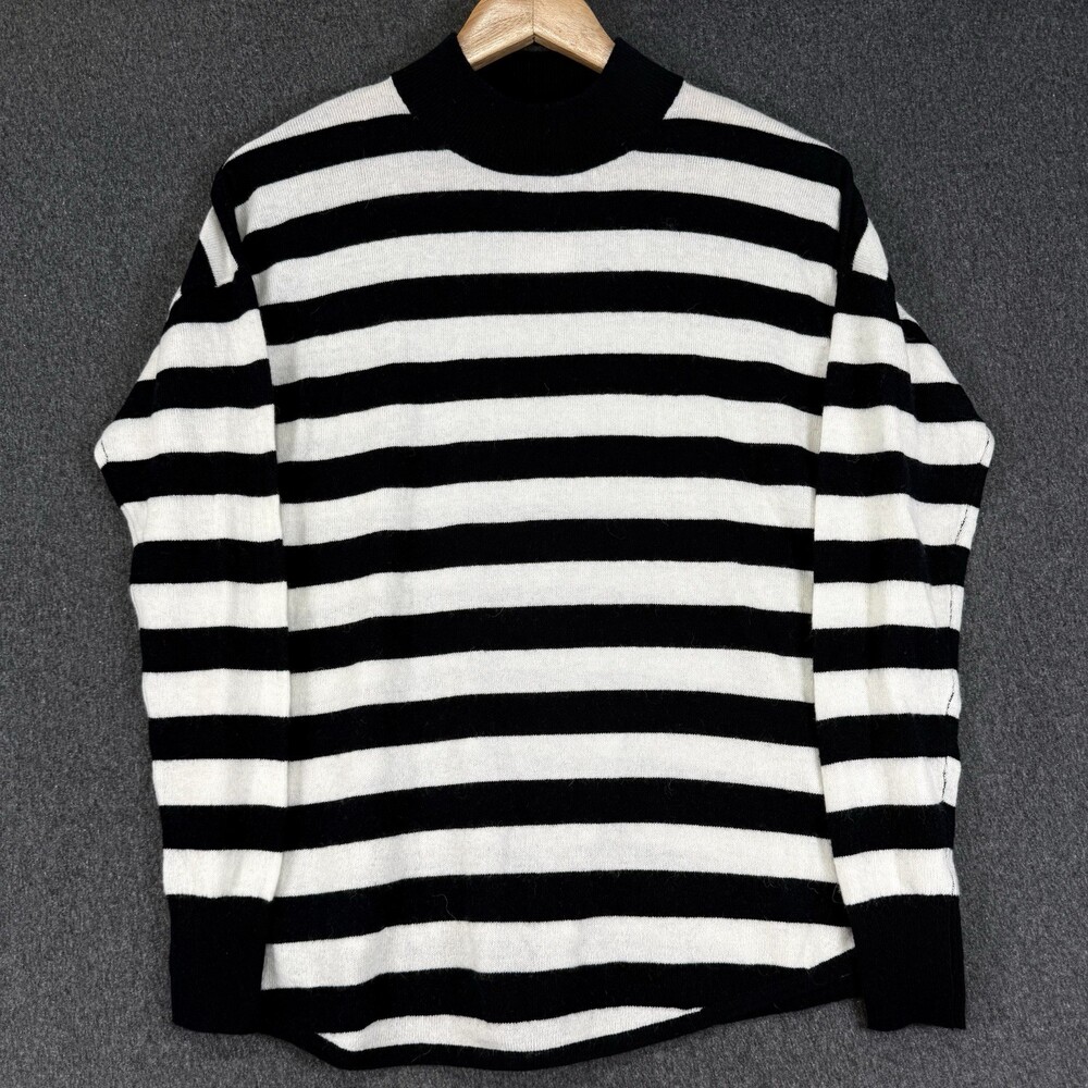 Madewell Sweater Womens XS Navy Ivory Striped Mock Neck Long Sleeve NWT